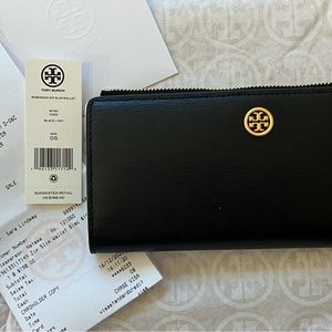 NWT Tory Burch Slim Zip black leather wallet